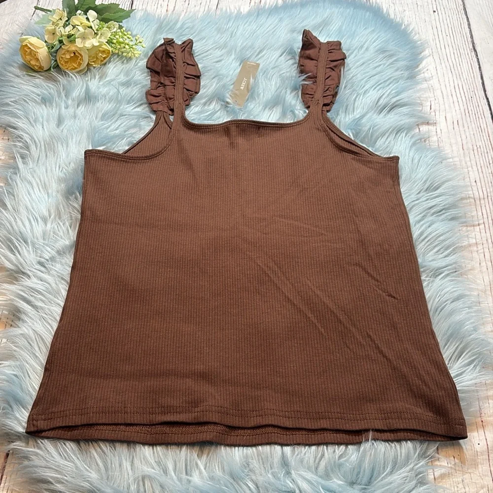 J. Crew Brown Ruffled Strap Ribbed Tank Top - Picture 9 of 9